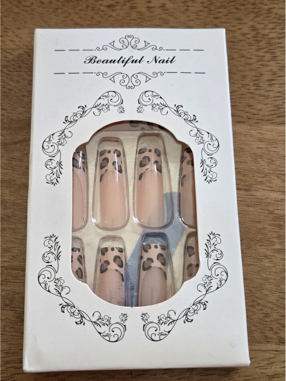 Press On Nails Leopard Print Nude Pink Long Coffin Full Cover Fake Nails Set